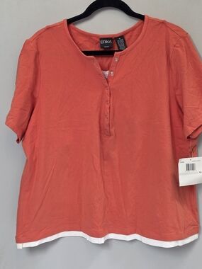Erika Carrot Coral Short Sleeve Henley Top 1X